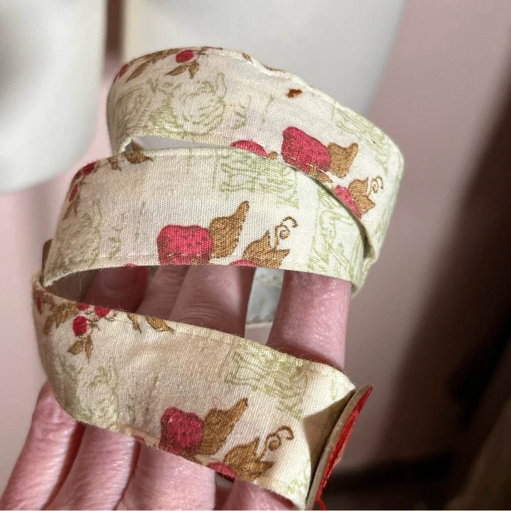 Vintage Strawberry Girl girl red cream Victorian Toile Cottagecore Skinny Belt